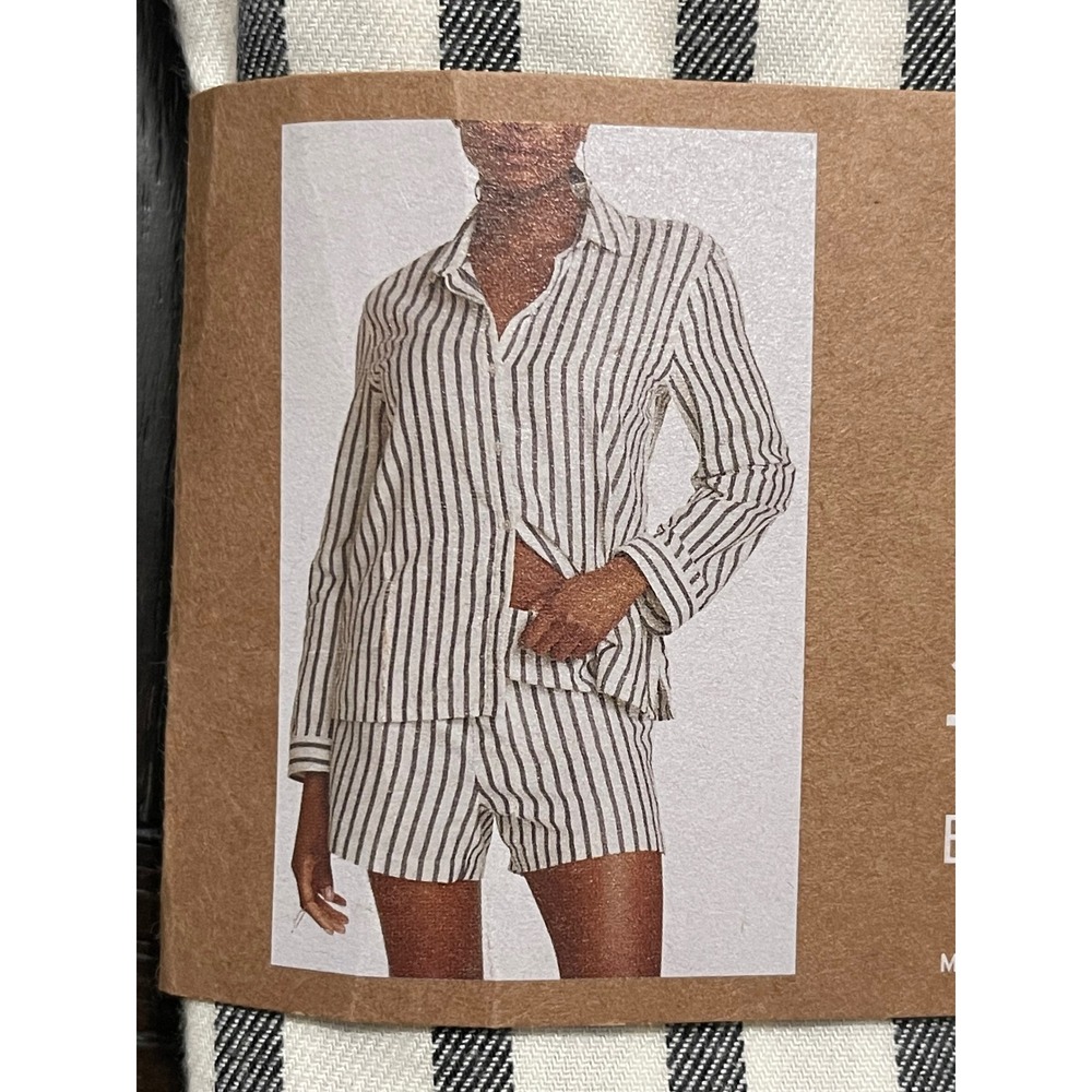 EDDIE BAUER 2-Piece Flannel Sleep Short Set Ivory Striped Medium NEW Lounge Soft - Picture 2 of 6